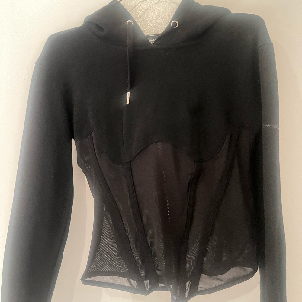 Maniere De Voir Black Mesh Panel Hoodie